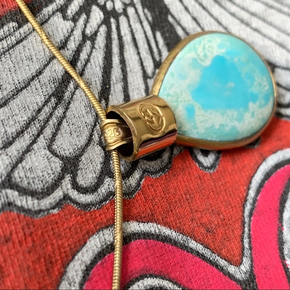 VINTAGE GUCCI GG TURQUOISE TEARDROP PENDANT NECKLACE - Picture 4 of 5